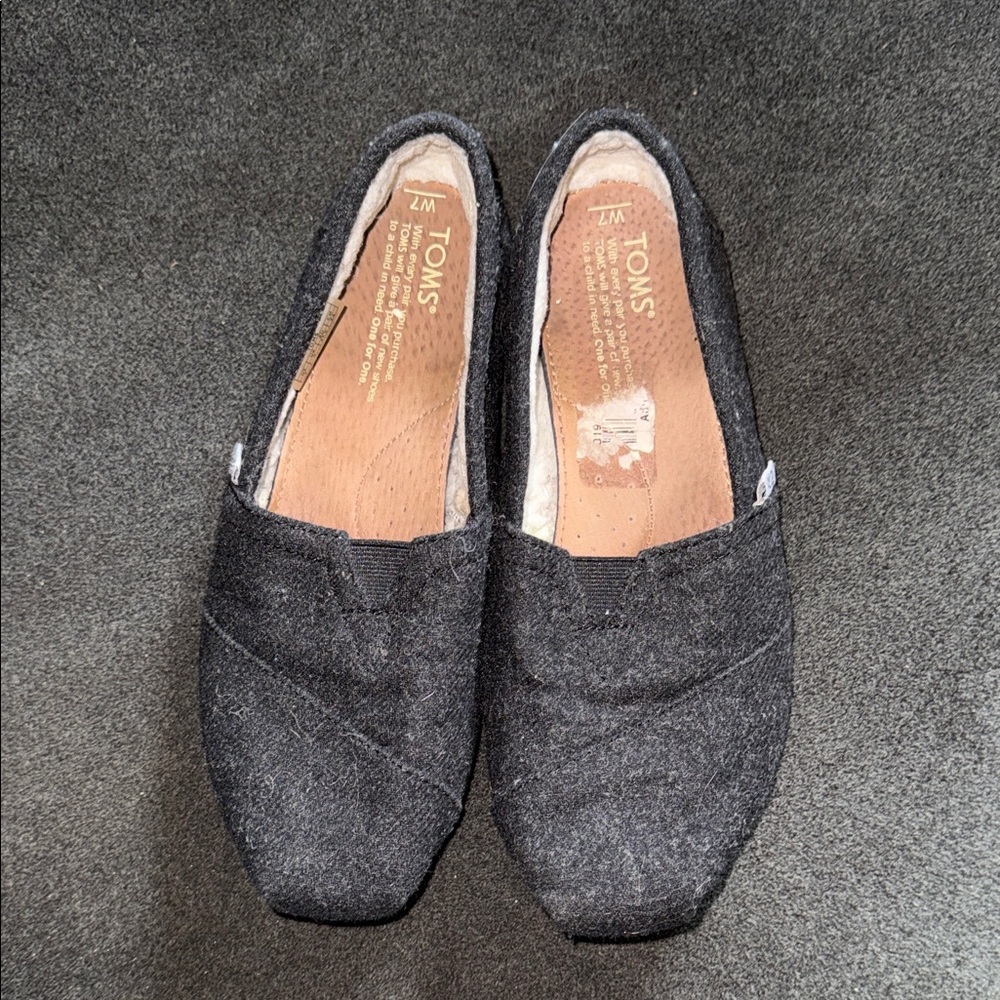 TOMS charcoal Black Canvas Slip-On Shoes 7